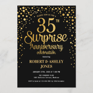 Surprise 35th Wedding Anniversary - Black & Gold Invitation