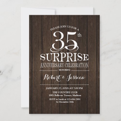 Surprise 35th Wedding Anniversary Wood Invitation