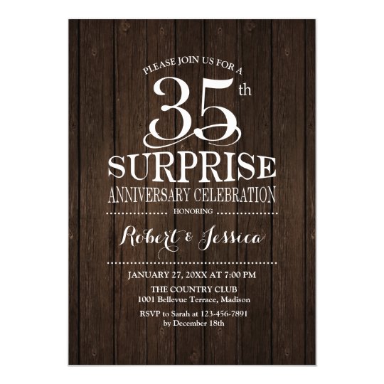 Surprise 35th Wedding Anniversary Wood Invitation | Zazzle.com