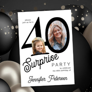 Surprise 40 modern 2 photo 40th birthday invitation
