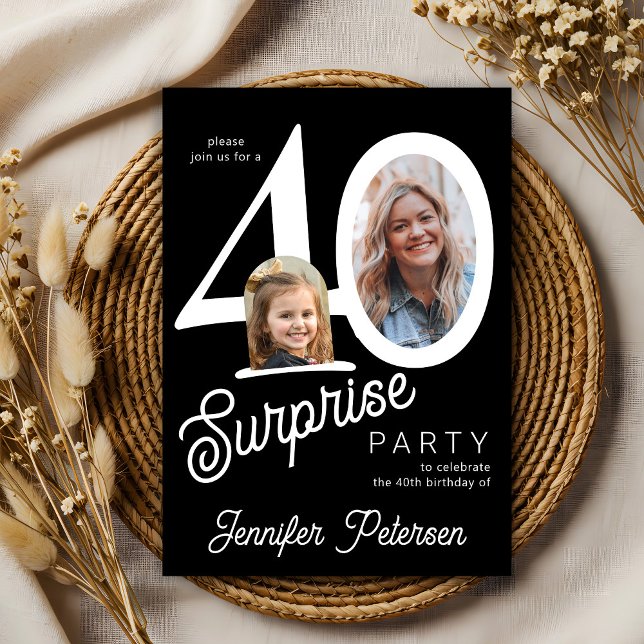 Surprise 40 modern 2 photo 40th birthday  invitation (Creator Uploaded)