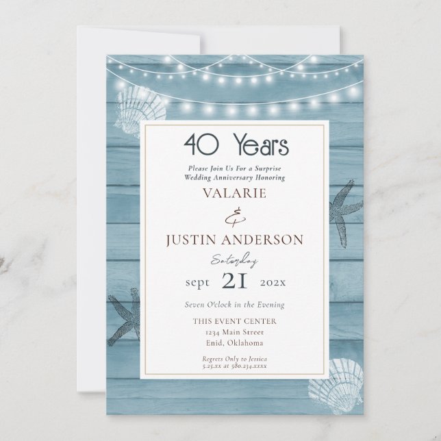 Surprise 40th Anniversary Beach  Invitation (Front)