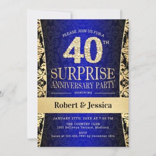 Surprise 40th Anniversary Party _ Blue Gold Invitation