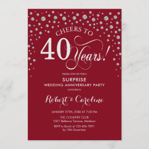 Surprise 40th Anniversary Party - Red Silver Invitation