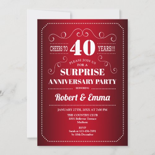 Surprise 40th Anniversary Party _ Ruby Red Invitation