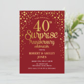 Surprise 40th Anniversary - Ruby Red & Gold Invitation (Standing Front)