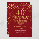Surprise 40th Anniversary - Ruby Red & Gold Invitation (Front/Back)