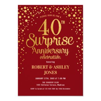 Surprise 40th Anniversary - Ruby Red & Gold Invitation