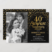Surprise 40th Anniversary with Photo - Black Gold Invitation (Front/Back)
