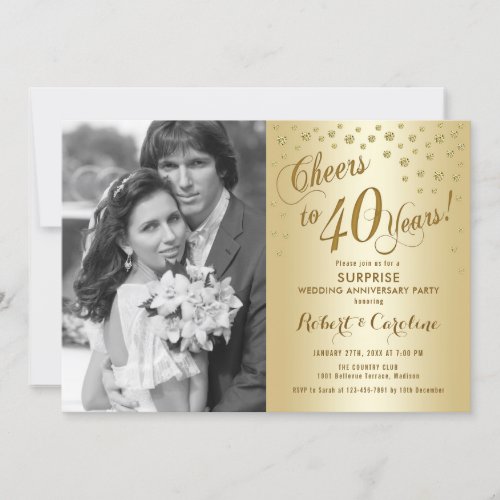 Surprise 40th Anniversary with Photo _ Gold Invitation