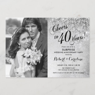 Surprise 40th Anniversary with Photo - Silver Invitation