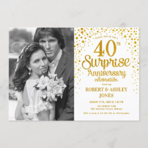 Surprise 40th Anniversary with Photo - White Gold Invitation