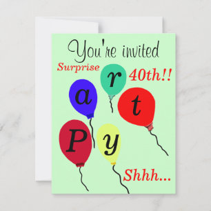 Surprise 40th Birthday Balloons Party Invitations