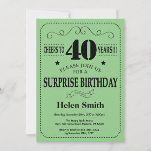 Surprise 40th Birthday Black and Green Invitation