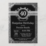 Surprise 40th Birthday Black and Silver Glitter Invitation<br><div class="desc">Surprise 40th Birthday Invitation with Black and Silver Glitter Background. Adult Birthday. Male Men or Women Birthday. Kids Boy or Girl Lady Teen Teenage Bday Invite. 13th 15th 16th 18th 20th 21st 30th 40th 50th 60th 70th 80th 90th 100th. Any Age. For further customization, please click the "Customize it" button...</div>