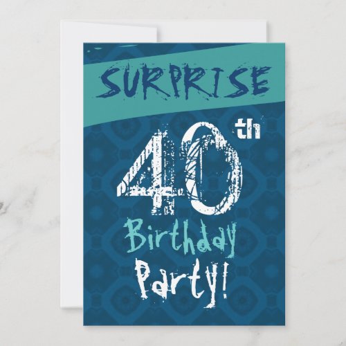 SURPRISE 40th Birthday Blue and Aqua Template W608 Personalized Invitation