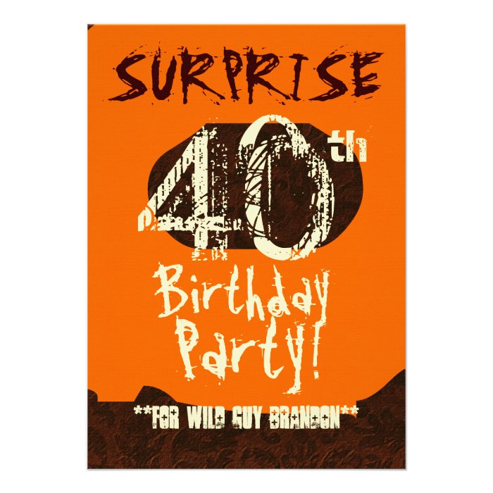 SURPRISE 40th Birthday Brown Ivory Orange C731 Personalized Invitation