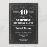 Surprise 40th Birthday - Chalkboard ANY AGE Invitation<br><div class="desc">Surprise 40th Birthday Invitation
Elegant retro chalkboard,  black and white design. Cheers to 40 years!</div>