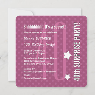 SURPRISE 40th Birthday DARK PINK Polka Dots V04D Invitation