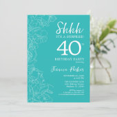 Surprise 40th Birthday - Floral Turquoise Invitation (Standing Front)