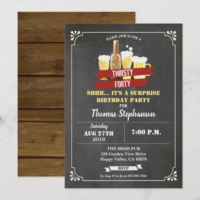 Surprise 40th birthday Forty 40 bar chalkboard Invitation (Front/Back)