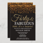 Surprise 40th Birthday Forty and Fabulous Gold Invitation (Front/Back)
