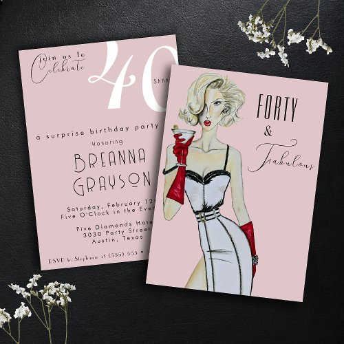 Surprise 40th Birthday Forty and Fabulous Pin Up Invitation