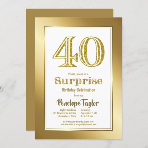 Surprise 40th Birthday Gold Party Invitation