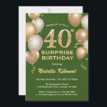 Surprise 40th Birthday Green and Gold Balloons Invitation<br><div class="desc">Surprise 40th Birthday Green and Gold Glitter Balloons Birthday Invitation. For further customization,  please click the "Customize it" button and use our design tool to modify this template.</div>