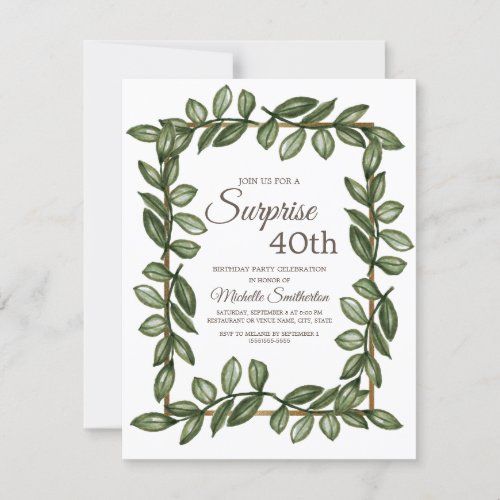 Surprise 40th Birthday Green Leaves Invitation