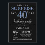 Surprise 40th Birthday Invitation Black and Blue<br><div class="desc">Surprise 40th Birthday Invitation with Black and Blue Glitter Background. Chalkboard. Adult Birthday. Men or Women Bday Invite. Any age. For further customization,  please click the "Customize it" button and use our design tool to modify this template.</div>