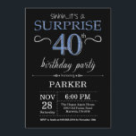 Surprise 40th Birthday Invitation Black and Blue<br><div class="desc">Surprise 40th Birthday Invitation with Black and Blue Glitter Background. Chalkboard. Adult Birthday. Men or Women Bday Invite. Any age. For further customization,  please click the "Customize it" button and use our design tool to modify this template.</div>