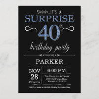 Surprise 40th Birthday Invitation Black and Blue