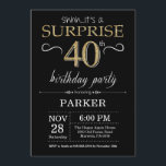 Surprise 40th Birthday Invitation Black and Gold<br><div class="desc">Surprise 40th Birthday Invitation with Black and Gold Glitter Background. Chalkboard. Adult Birthday. Men or Women Bday Invite. Any age. For further customization,  please click the "Customize it" button and use our design tool to modify this template.</div>