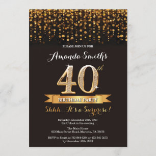 Surprise 40th Birthday Invitation Black and Gold