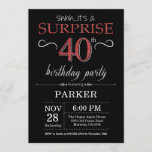 Surprise 40th Birthday Invitation Black and Red<br><div class="desc">Surprise 40th Birthday Invitation with Black and Red Glitter Background. Chalkboard. Adult Birthday. Men or Women Bday Invite. Any age. For further customization,  please click the "Customize it" button and use our design tool to modify this template.</div>