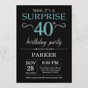 Surprise 40th Birthday Invitation Black and Teal