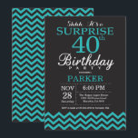Surprise 40th Birthday Invitation Black and Teal<br><div class="desc">Surprise 40th Birthday Invitation with Black and Teal Chevron. Chalkboard. Adult Birthday. Man or Women Bday Invite. For further customization,  please click the "Customize it" button and use our design tool to modify this template.</div>