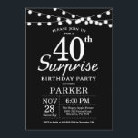Surprise 40th Birthday Invitation Black and White<br><div class="desc">Surprise 40th Birthday Invitation with String Lights. Black Background. Men or Women Birthday. 13th 15th 16th 18th 20th 21st 30th 40th 50th 60th 70th 80th 90th 100th,  Any age. For further customization,  please click the "Customize it" button and use our design tool to modify this template.</div>
