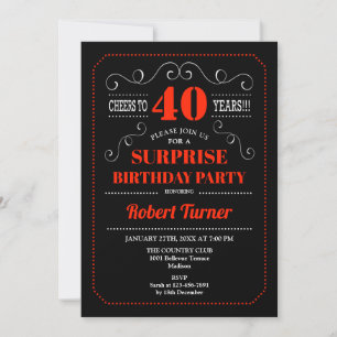 Surprise 40th Birthday Invitation - Black Red
