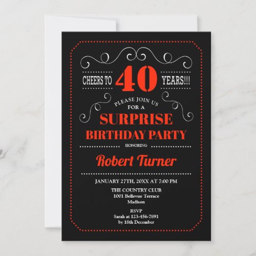 Surprise 40th Birthday Invitation _ Black Red