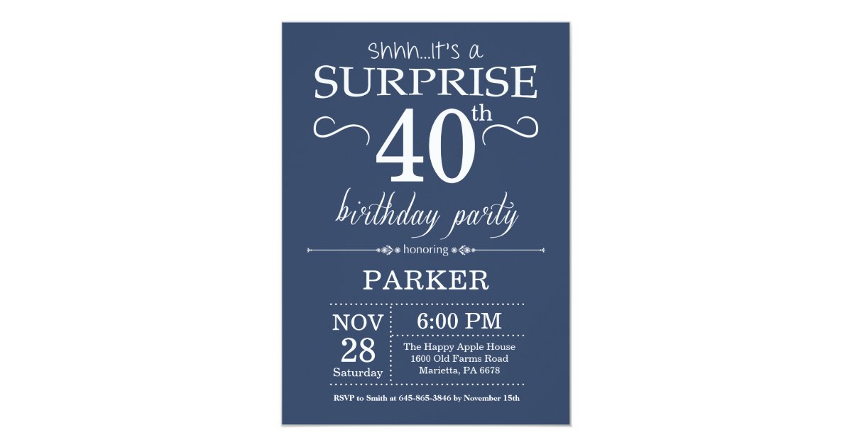Surprise 40th Birthday Invitation Blue