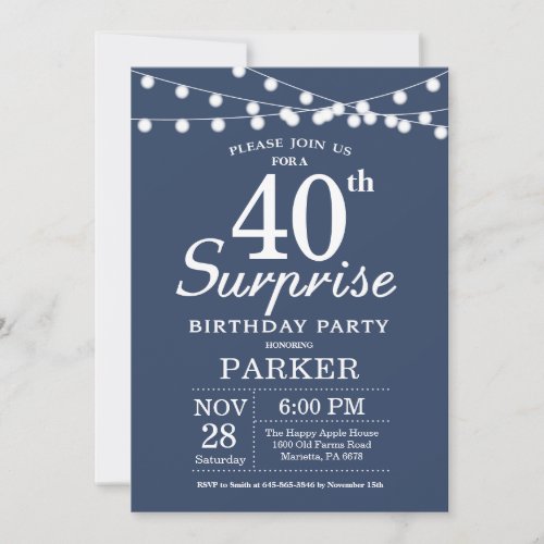 Surprise 40th Birthday Invitation Blue