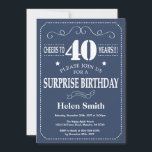 Surprise 40th Birthday Invitation Blue and White<br><div class="desc">Surprise 40th Birthday Invitation Blue and White Typography. Blue Background. Adult Birthday. Male Men or Women Birthday. Kids Boy or Girl Lady Teen Teenage Bday Invite. 13th 15th 16th 18th 20th 21st 30th 40th 50th 60th 70th 80th 90th 100th. Any Age. For further customization, please click the "Customize it" button...</div>