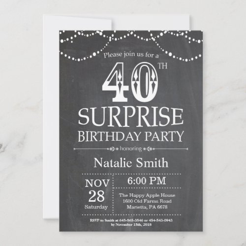 Surprise 40th Birthday Invitation Chalkboard