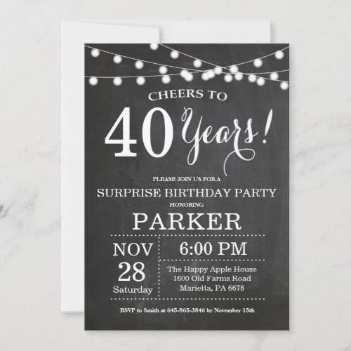 Surprise 40th Birthday Invitation Chalkboard