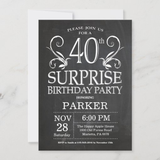 Surprise 40th Birthday Invitation Chalkboard 