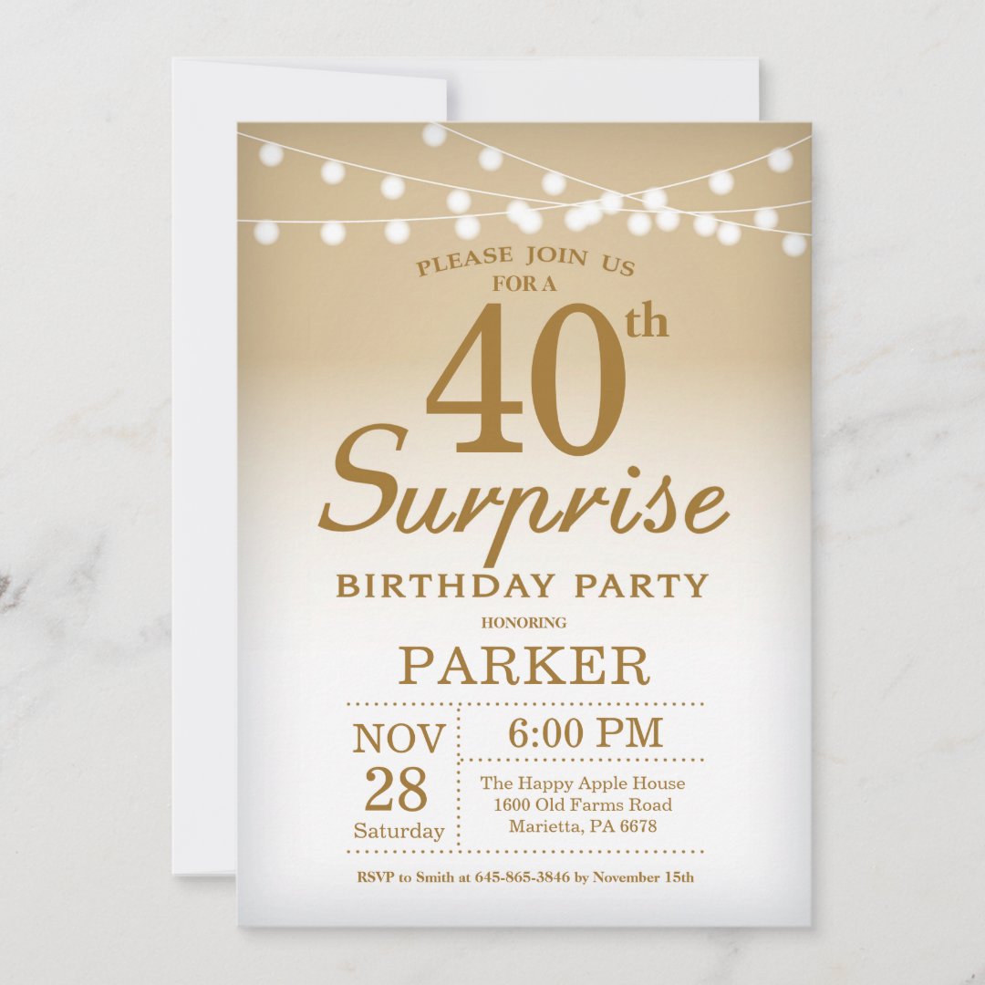 Surprise 40th Birthday Invitation Gold | Zazzle