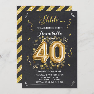 Surprise 40th Birthday Invitation Gold Chalkboard