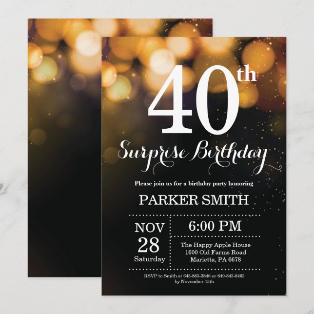 Surprise 40th Birthday Invitation Gold Glitter | Zazzle